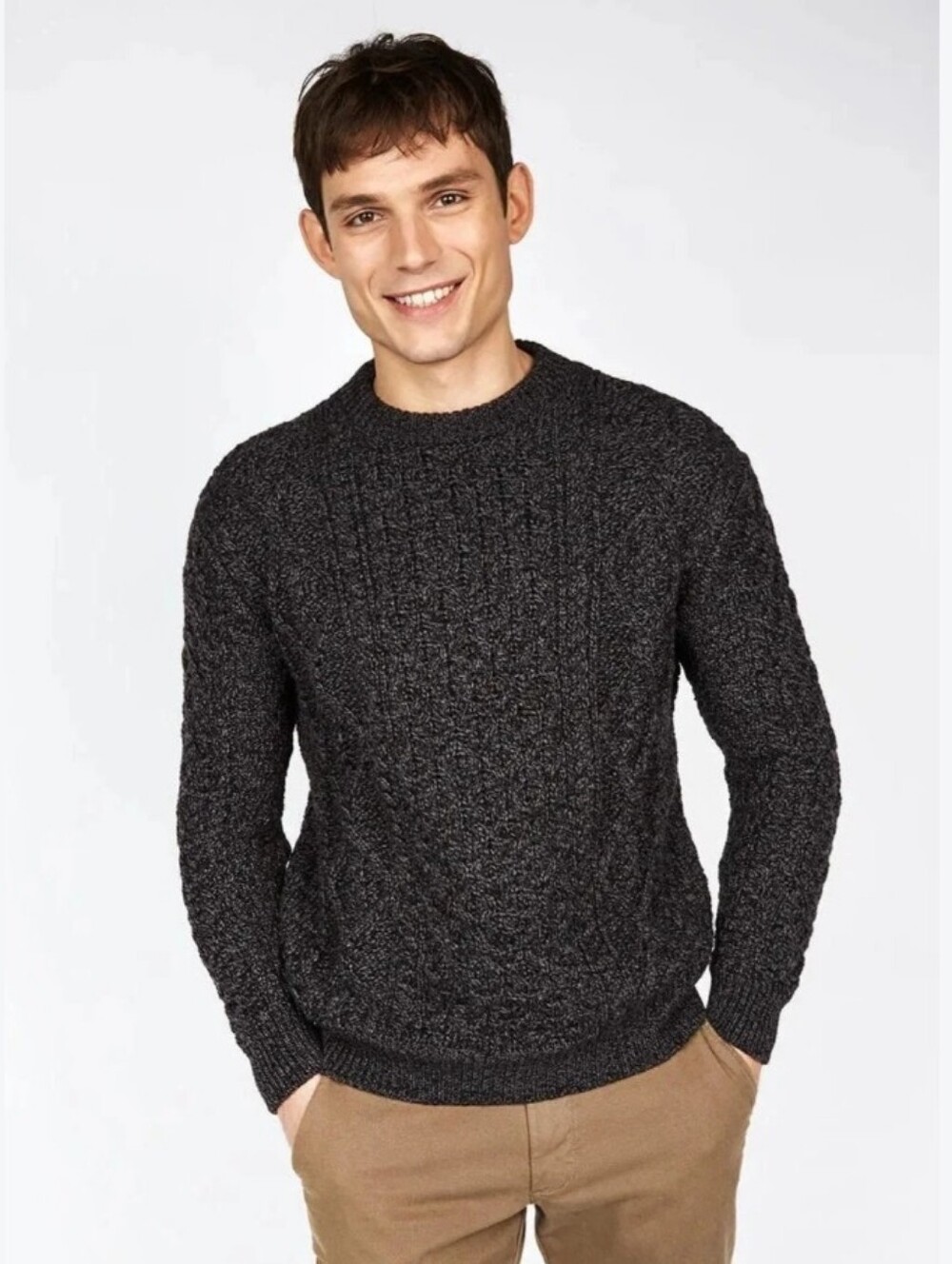 Irelandseye 100% wool cable knit sweater in heather gray